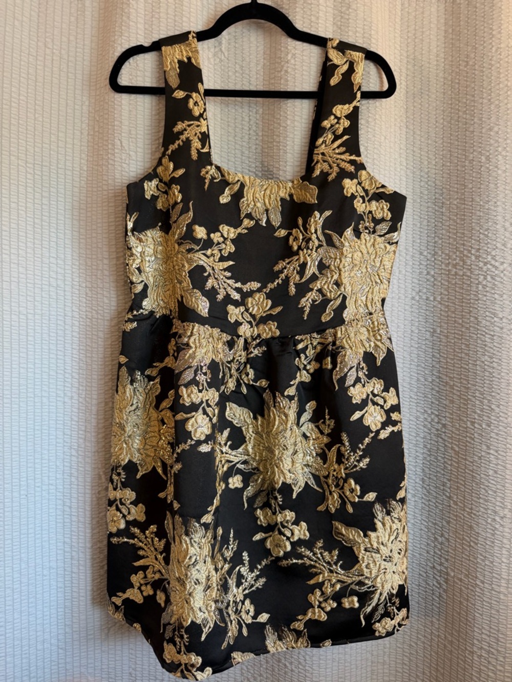 Black & Gold Floral Brocade Mini Dress